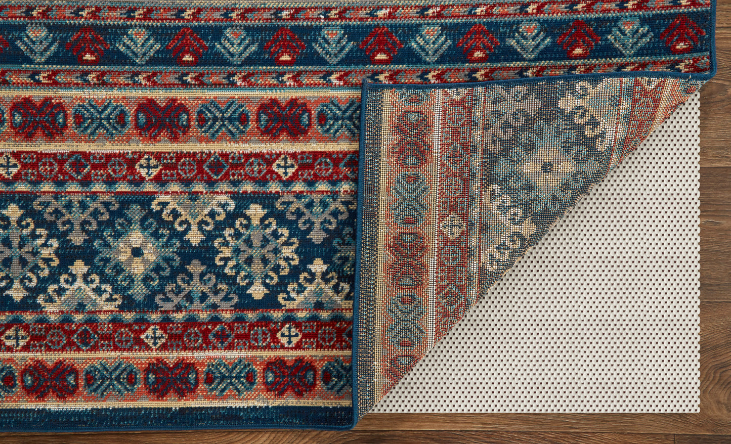 Nolan Transitional/Farmhouse/Casual Diamond/Stripes/Distressed Blue/Red/Ivory - Feizy Rug