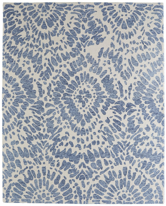 Wallace Modern/Bohemian & Eclectic Abstract/Floral & Botanical/Watercolor Blue/Ivory - Feizy Rug