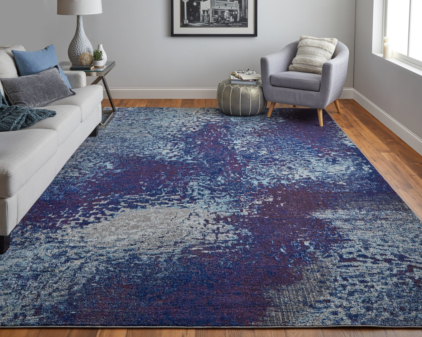 Edgemont Modern/Casual Abstract/Watercolor Blue/Purple/Ivory - Feizy Rug