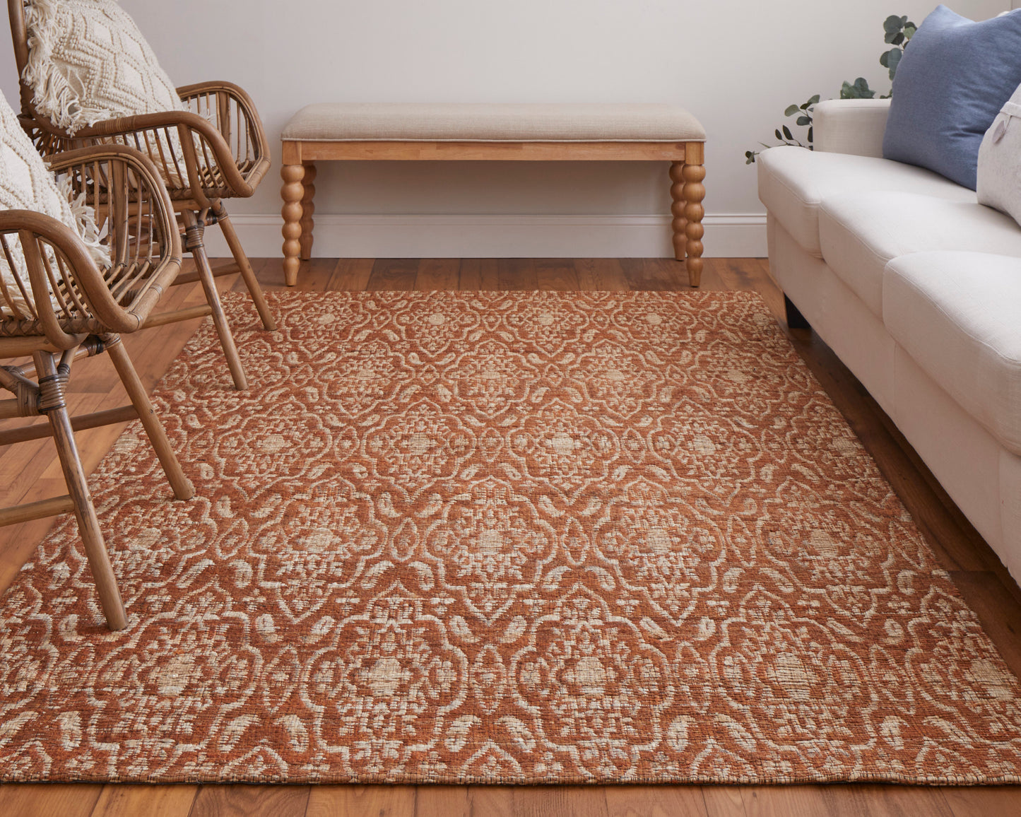 Lilliana Transitional/Farmhouse Geometric/Diamond Orange/Tan - Feizy Rug