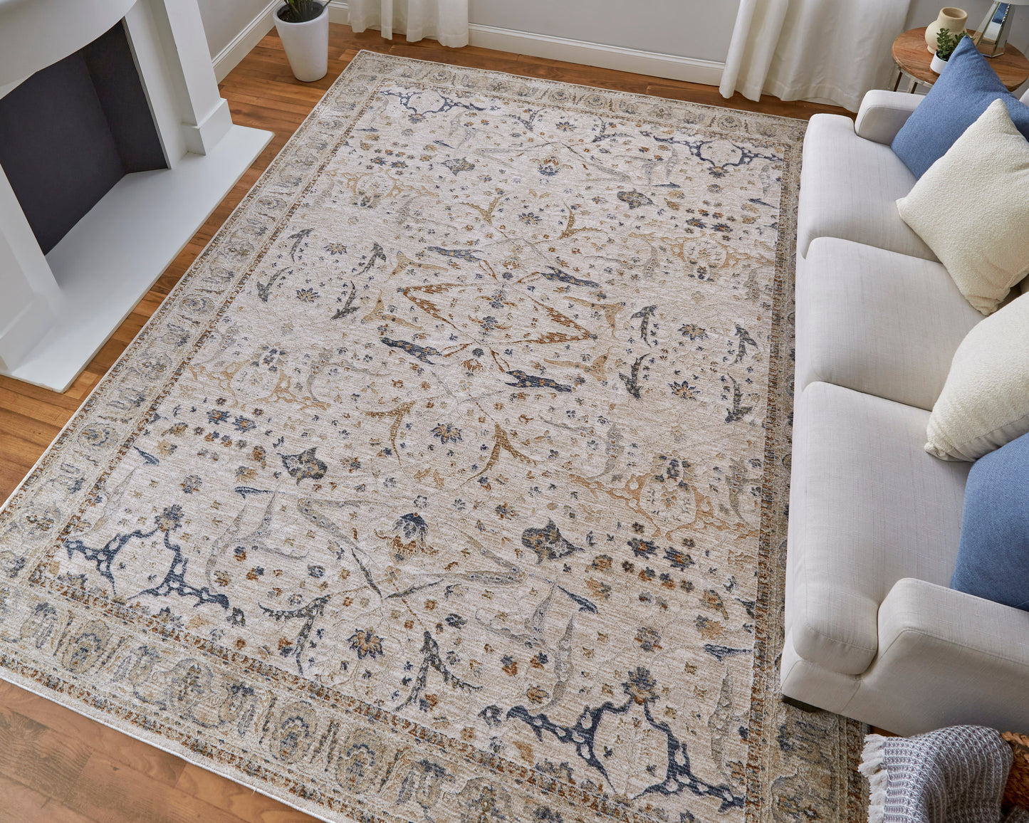 Pasha Transitional/Bohemian & Eclectic/Craftsman Ivory/Blue/Red Accent Rug  Feizy Rugs Small Parcel,Feizy Rugs,Pasha,Ivory/Blue/Red,2' x 3',Accent Rug,Polyester,Transitional/Bohemian & Eclectic/Craftsman,Turkey