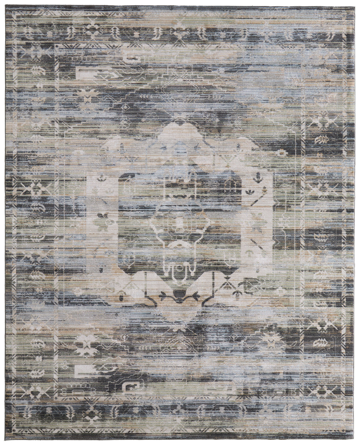 Augustine Traditional/Classic/Vintage Medallion/Bordered/Distressed Green/Blue/Ivory - Feizy Rug