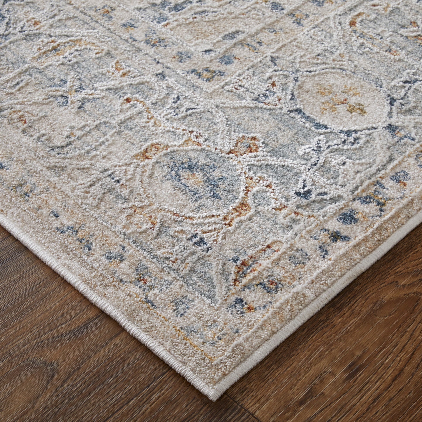 Pasha Transitional/Bohemian & Eclectic/Global Ivory/Taupe/Blue Accent Rug  Feizy Rugs Small Parcel,Feizy Rugs,Pasha,Ivory/Taupe/Blue,2' x 3',Accent Rug,Polyester,Transitional/Bohemian & Eclectic/Global,Turkey
