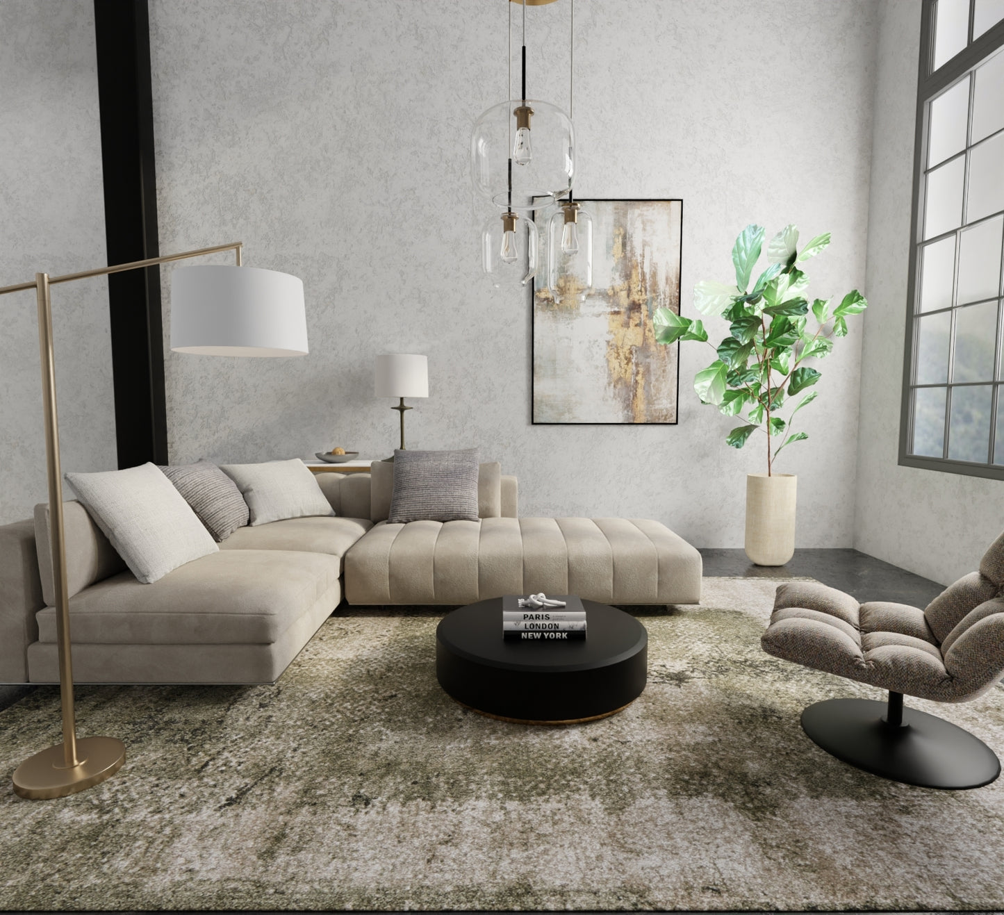 Skyview Modern/Industrial/Casual Green/Tan Area Rug