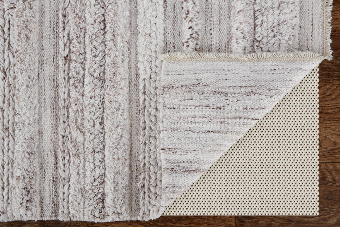 Alden Transitional/Casual/Scandinavian Stripes/Solid Ivory/Taupe - Feizy Rug