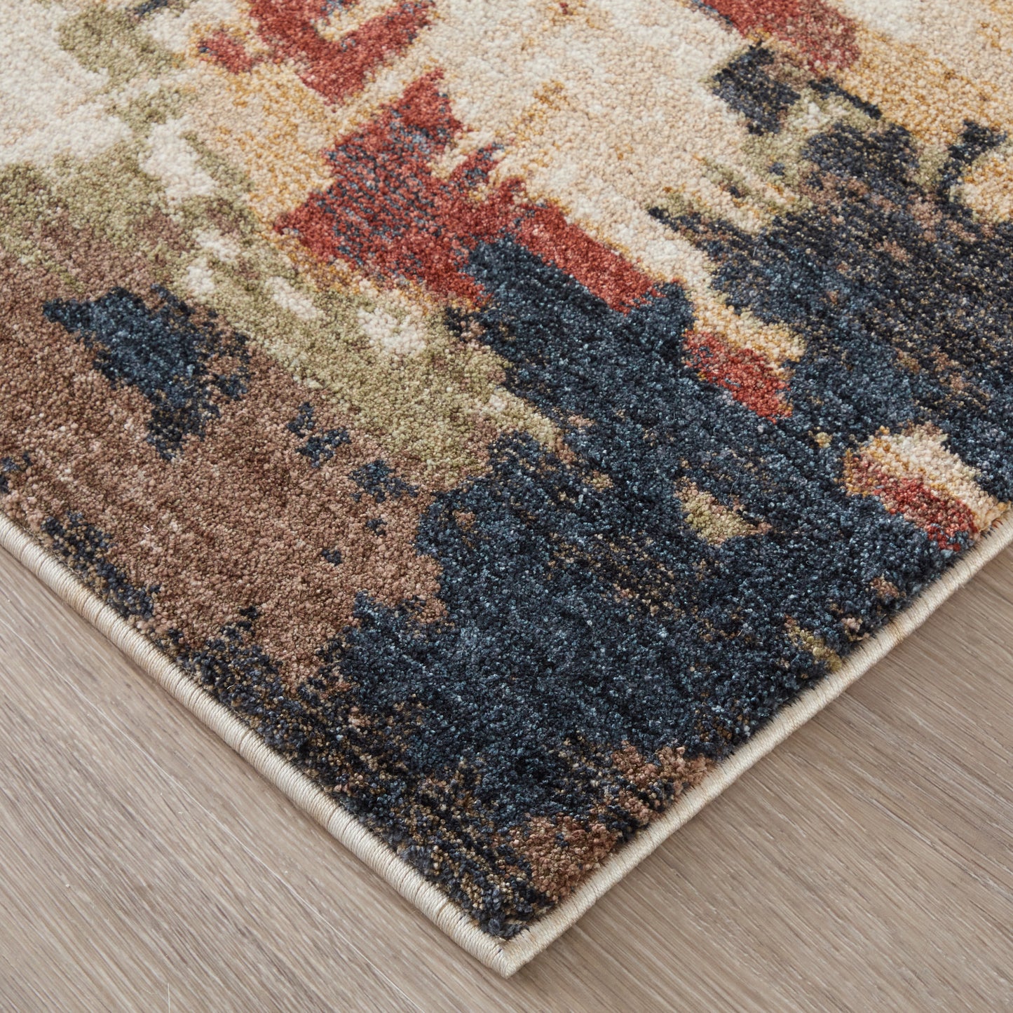 Pearson Modern/Industrial Abstract/Color Block/Distressed Blue/Red/Tan - Feizy Rug
