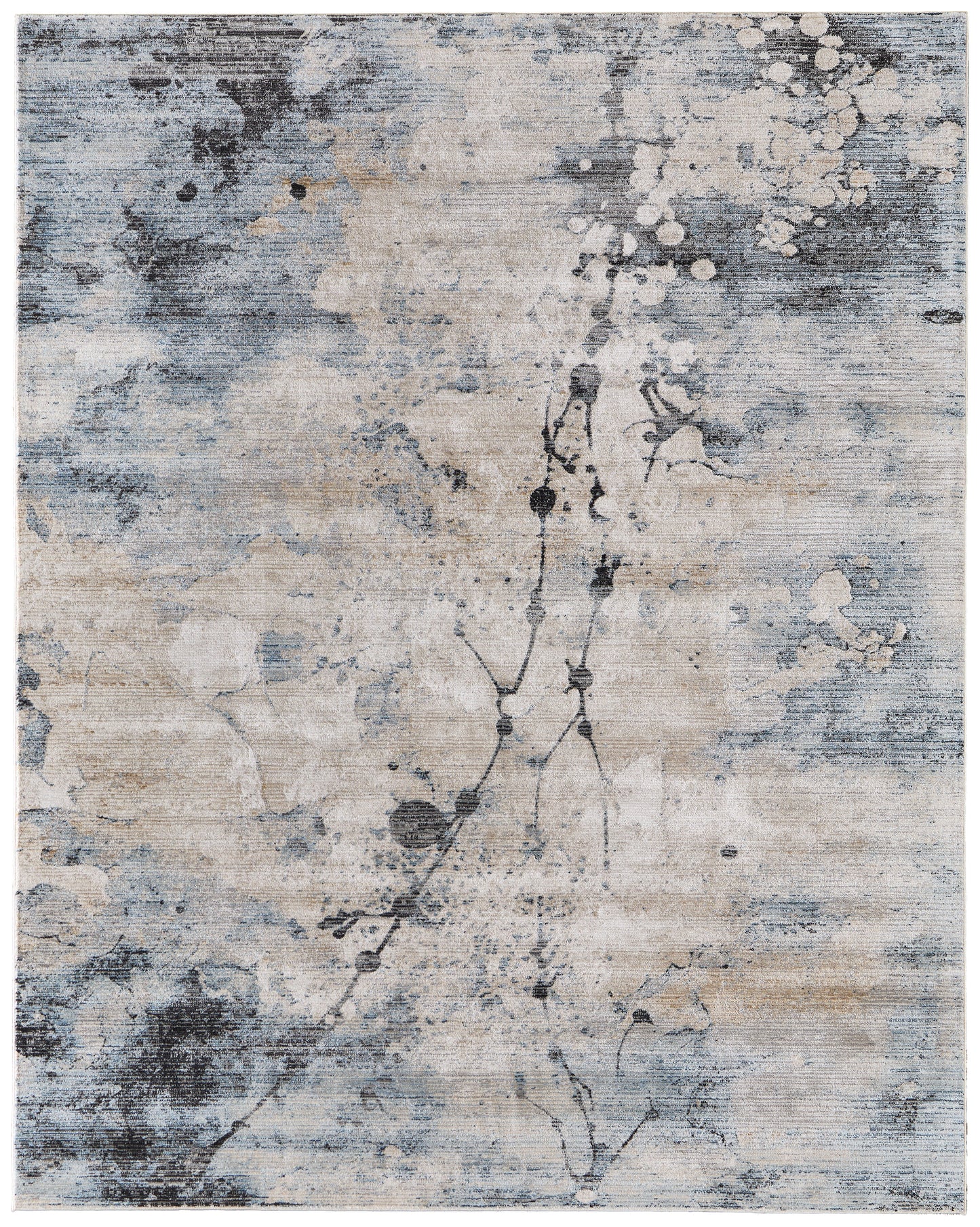Sonora Modern/Industrial Abstract/Watercolor/Distressed Blue/Ivory/Tan - Feizy Rug