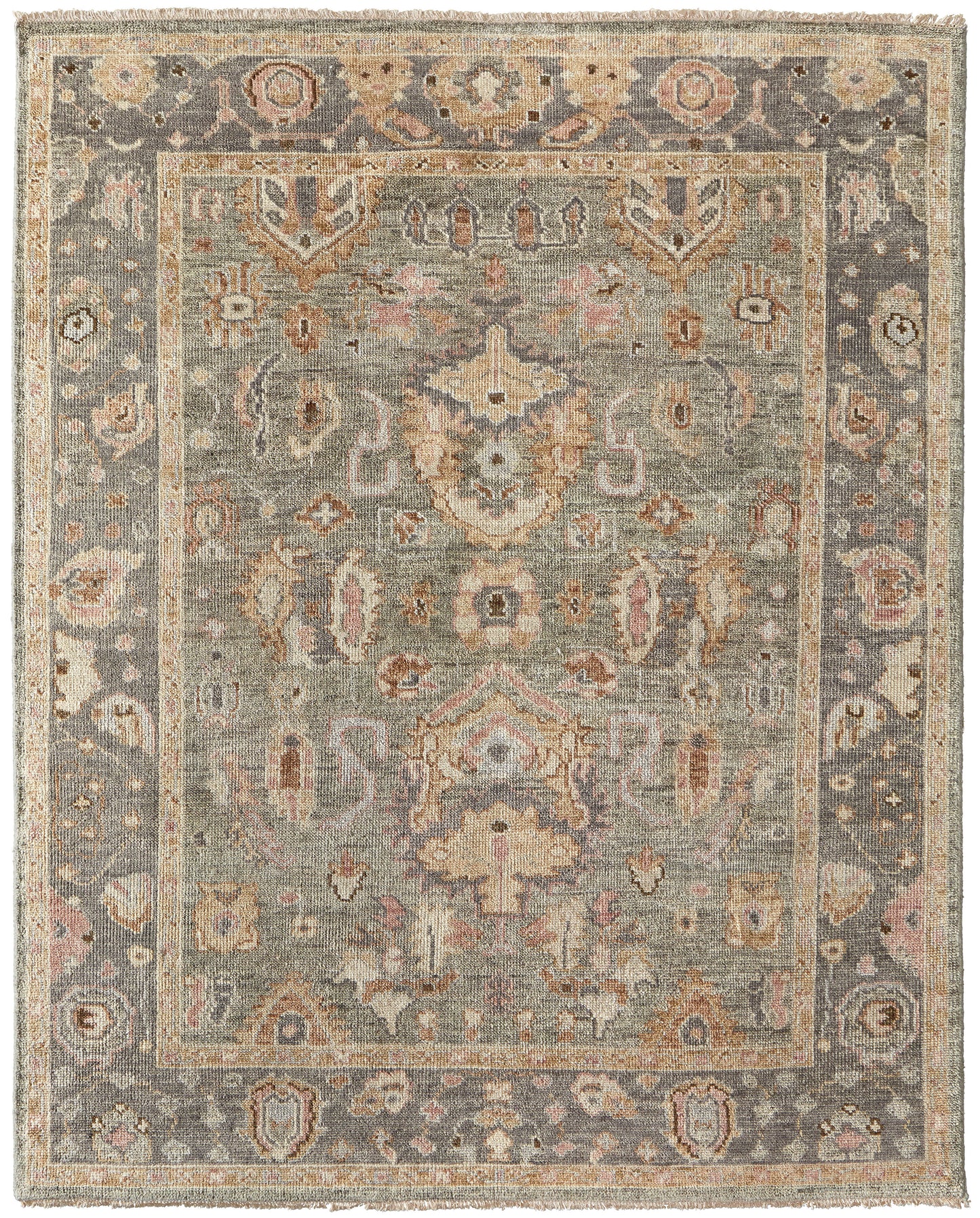 Carrington Traditional/Vintage/Classic Oriental/Bordered Gray/Gold/Pink - Feizy Rug