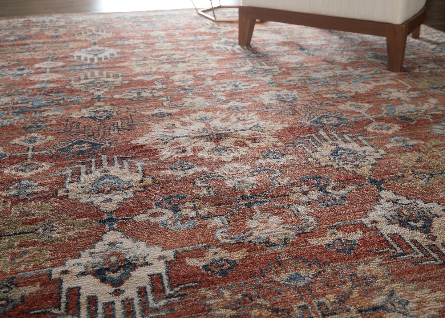 Pearson Traditional/Vintage Persian/Bordered/Distressed Red/Tan/Blue - Feizy Rug