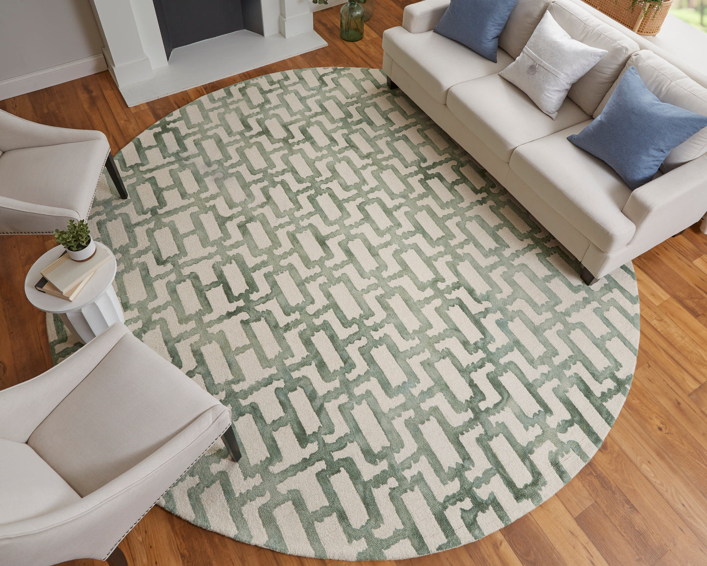 Lorrain Modern/Bohemian & Eclectic/Casual Geometric Ivory/Green - Feizy Rug