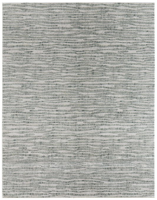 Atwell Transitional/Industrial/Casual Abstract/Stripes/Distressed Gray/Green/Ivory - Feizy Rug