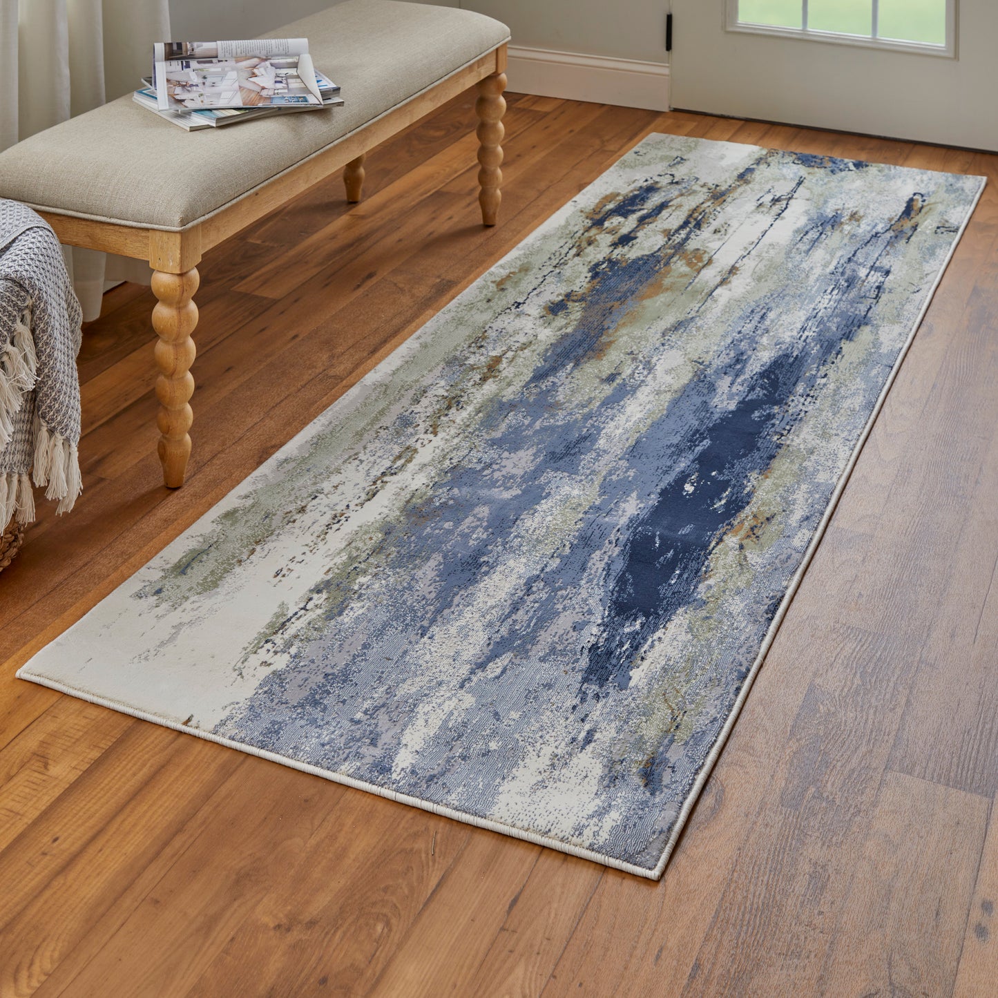 Clio Modern/Industrial/Casual Abstract/Watercolor Blue/Orange/Ivory - Feizy Rug