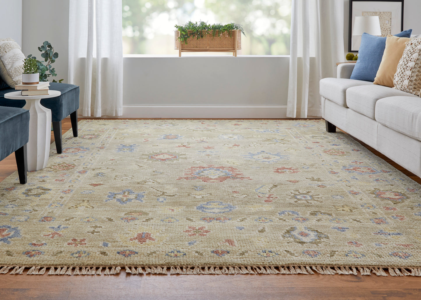 Fillmore Transitional/Bohemian & Eclectic/Craftsman Floral & Botanical/Bordered Brown/Tan/Blue - Feizy Rug