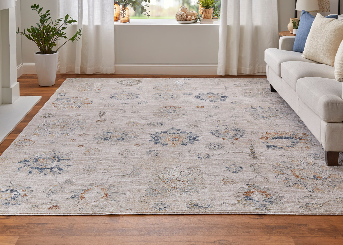 Pasha Transitional/Bohemian & Eclectic/Cottage Taupe/Ivory/Blue Area Rug