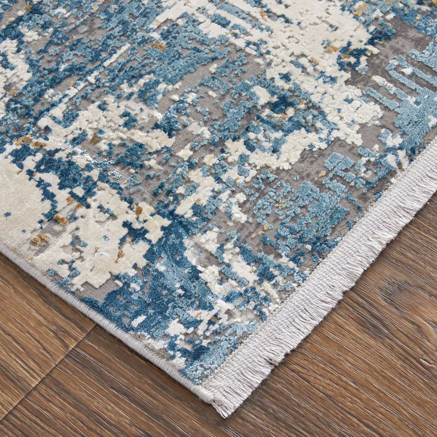 Cadiz Modern/Industrial/Luxury & Glam Ivory/Tan/Blue Accent Rug