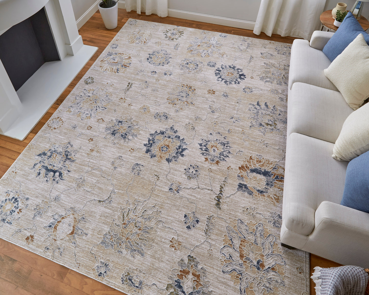 Pasha Transitional/Bohemian & Eclectic/Cottage Taupe/Ivory/Blue Accent Rug  Feizy Rugs Small Parcel,Feizy Rugs,Pasha,Taupe/Ivory/Blue,2' x 3',Accent Rug,Polyester,Transitional/Bohemian & Eclectic/Cottage,Turkey