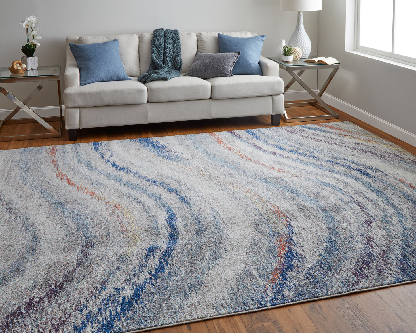 Edgemont Modern/Casual Abstract Blue/Gray/Orange - Feizy Rug