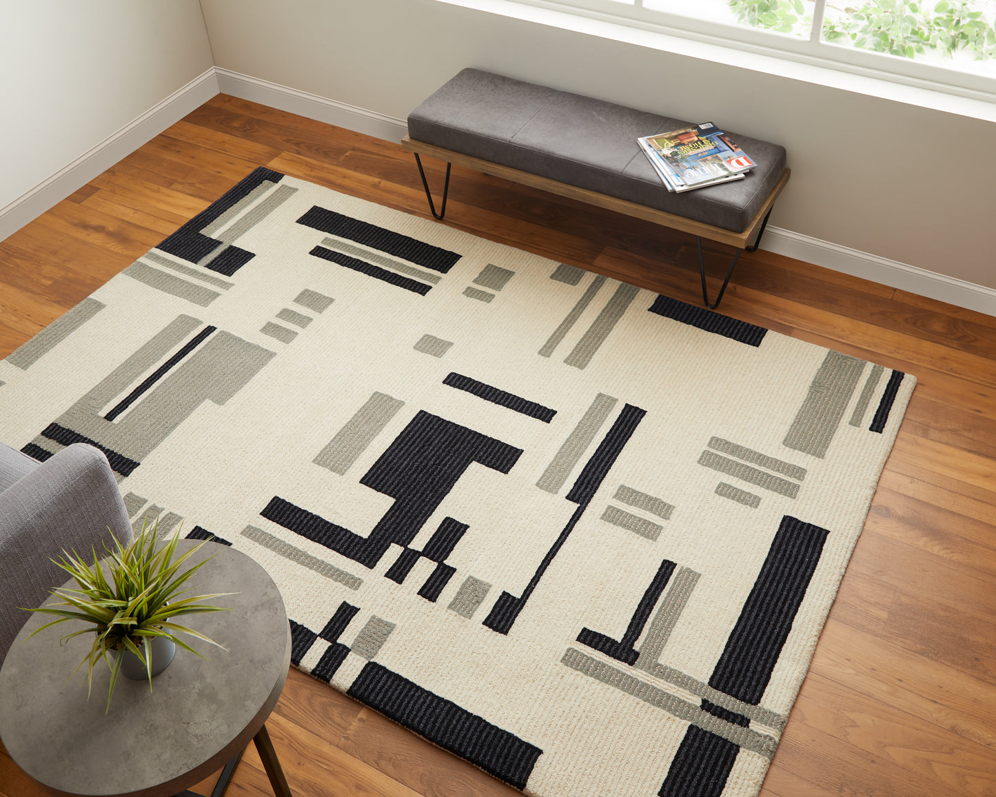 Maguire Transitional/Industrial/Mid-Century Modern Ivory/Taupe Area Rug