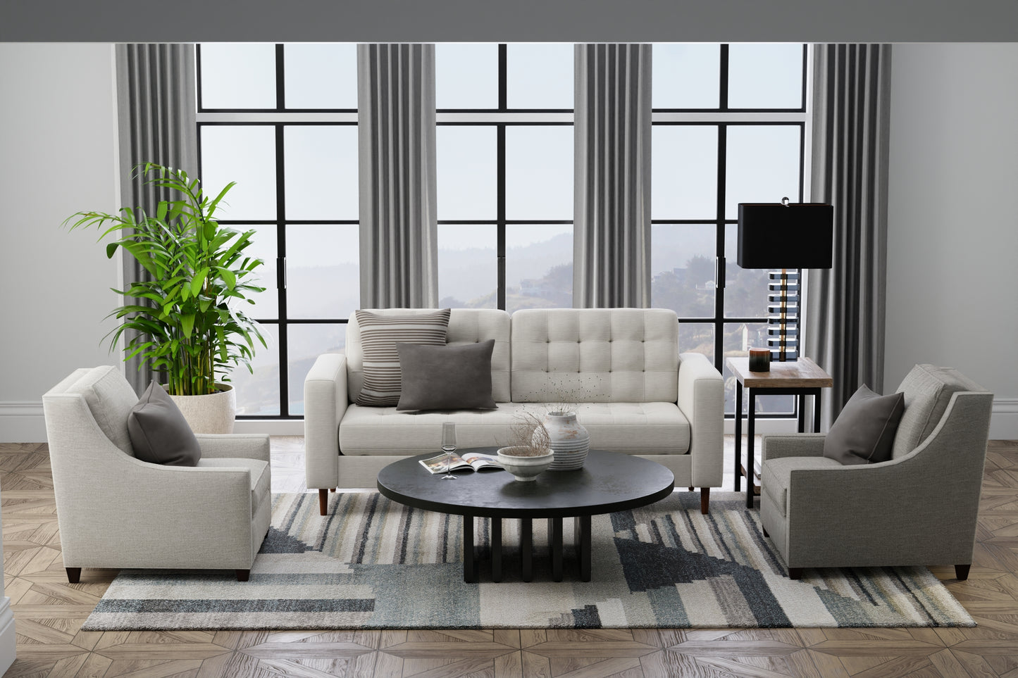 Richmond Modern/Bohemian & Eclectic/Global Abstract/Geometric/Stripes Ivory/Gray/Blue - Feizy Rug