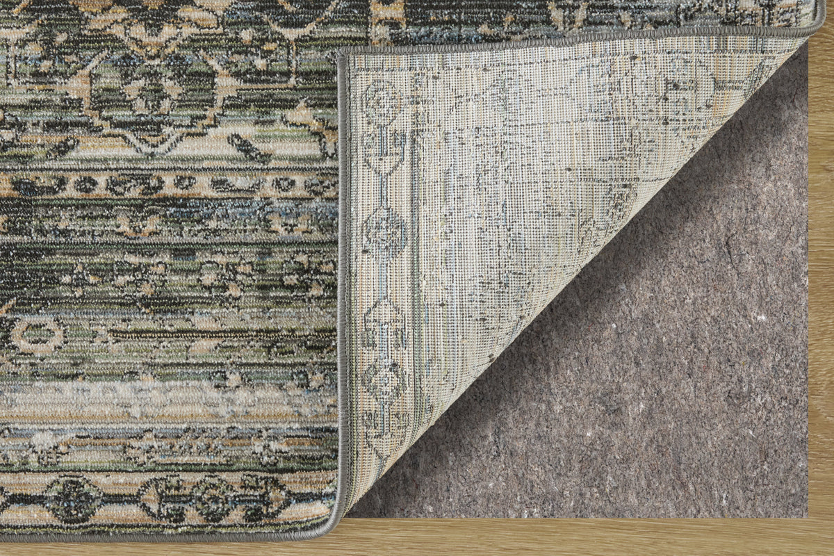 Augustine Traditional/Classic/Vintage Medallion/Bordered/Distressed Green/Ivory/Black - Feizy Rug