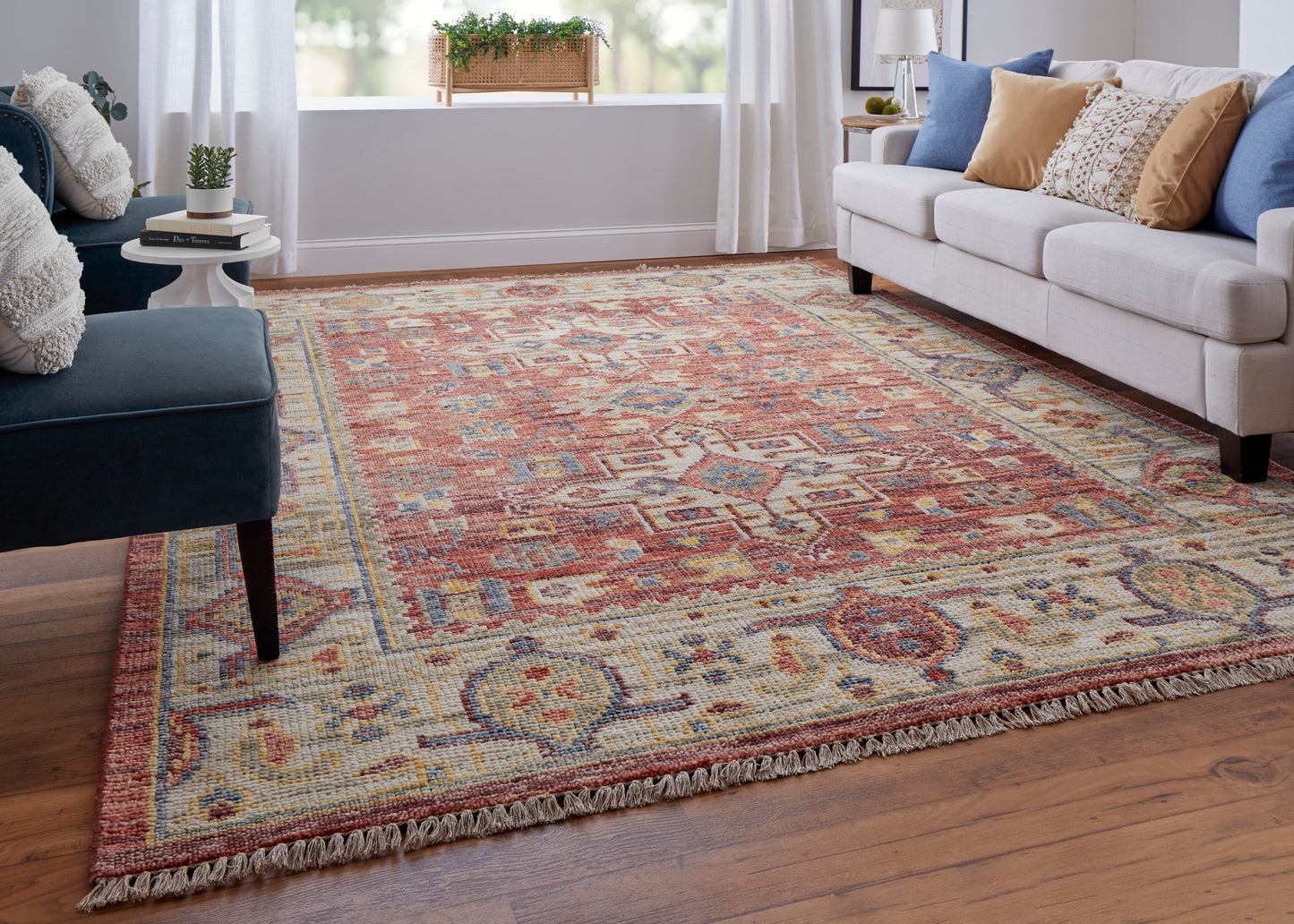 Fillmore Transitional/Global Red/Ivory/Gold Accent Rug