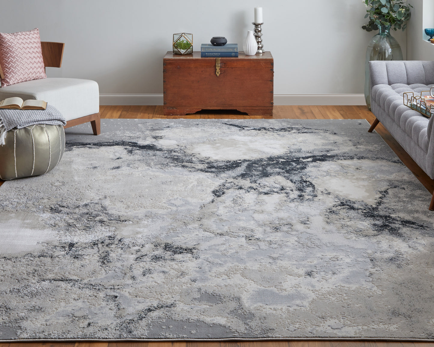 Astra Transitional/Industrial/Casual Abstract/Watercolor Gray/Ivory - Feizy Rug
