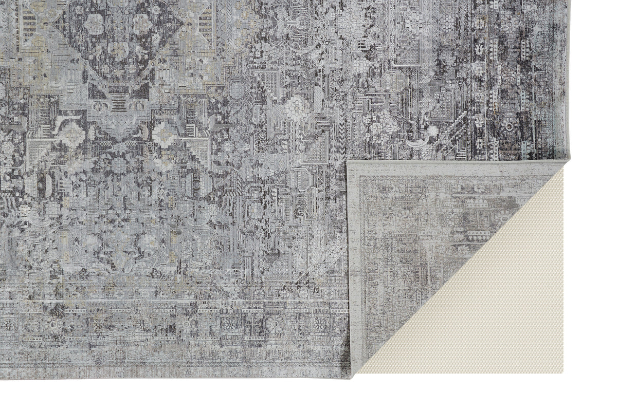 Sarrant Transitional/Bohemian & Eclectic/Casual Medallion/Distressed/Persian Gray/Silver/Ivory 3966 - Feizy Rug