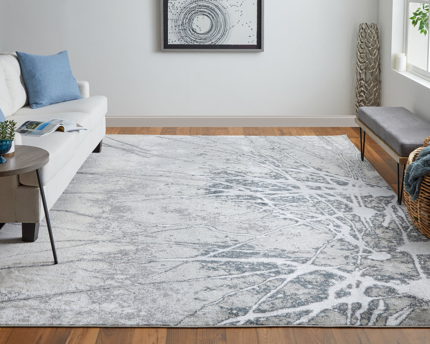 Astra Transitional/Industrial/Casual Abstract/Watercolor Gray/Silver/Ivory - Feizy Rug