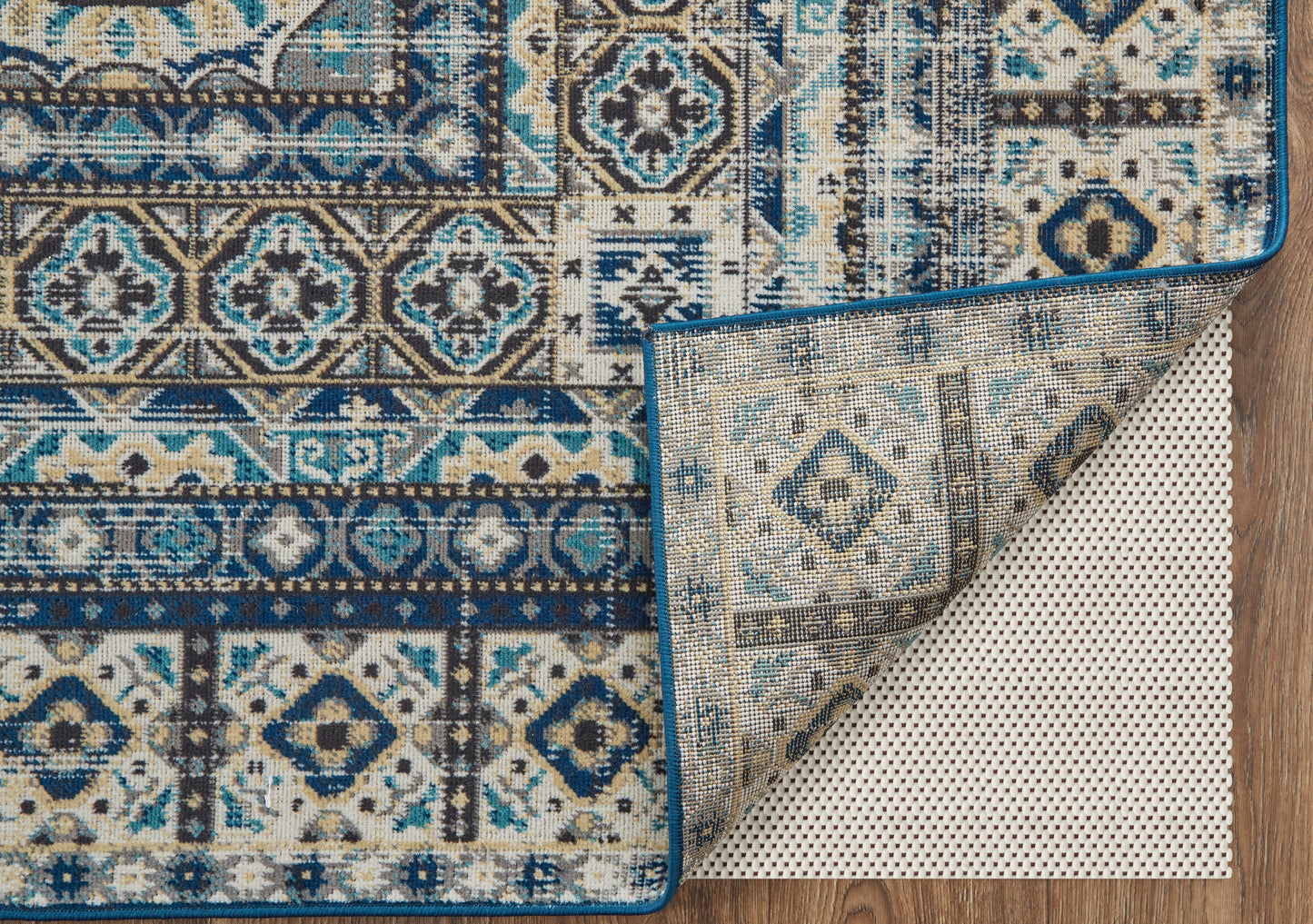 Nolan Transitional/Bohemian & Eclectic/Classic Medallion/Bordered/Moroccan Ivory/Tan/Blue - Feizy Rug