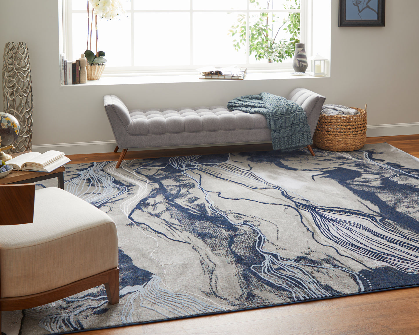 Gaspar Modern/Industrial/Casual Abstract/Watercolor Blue/Gray/Ivory - Feizy Rug