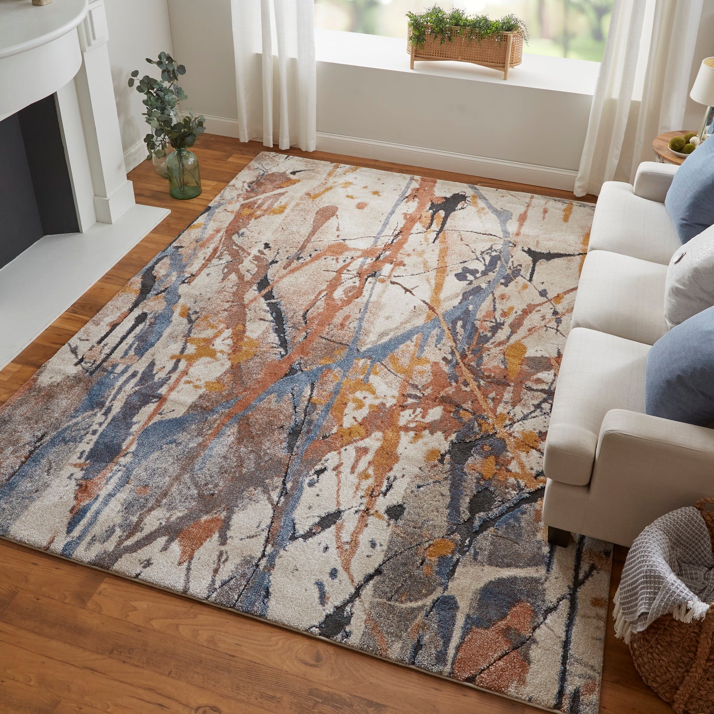 Gilmore Modern/Bohemian & Eclectic Watercolor/Abstract Blue/Orange/Gray - Feizy Rug