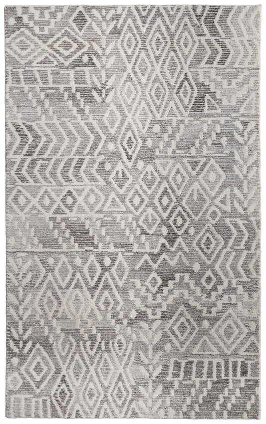 Asher Transitional/Bohemian & Eclectic/Global Distressed/Abstract/Moroccan Gray/White - Feizy Rug