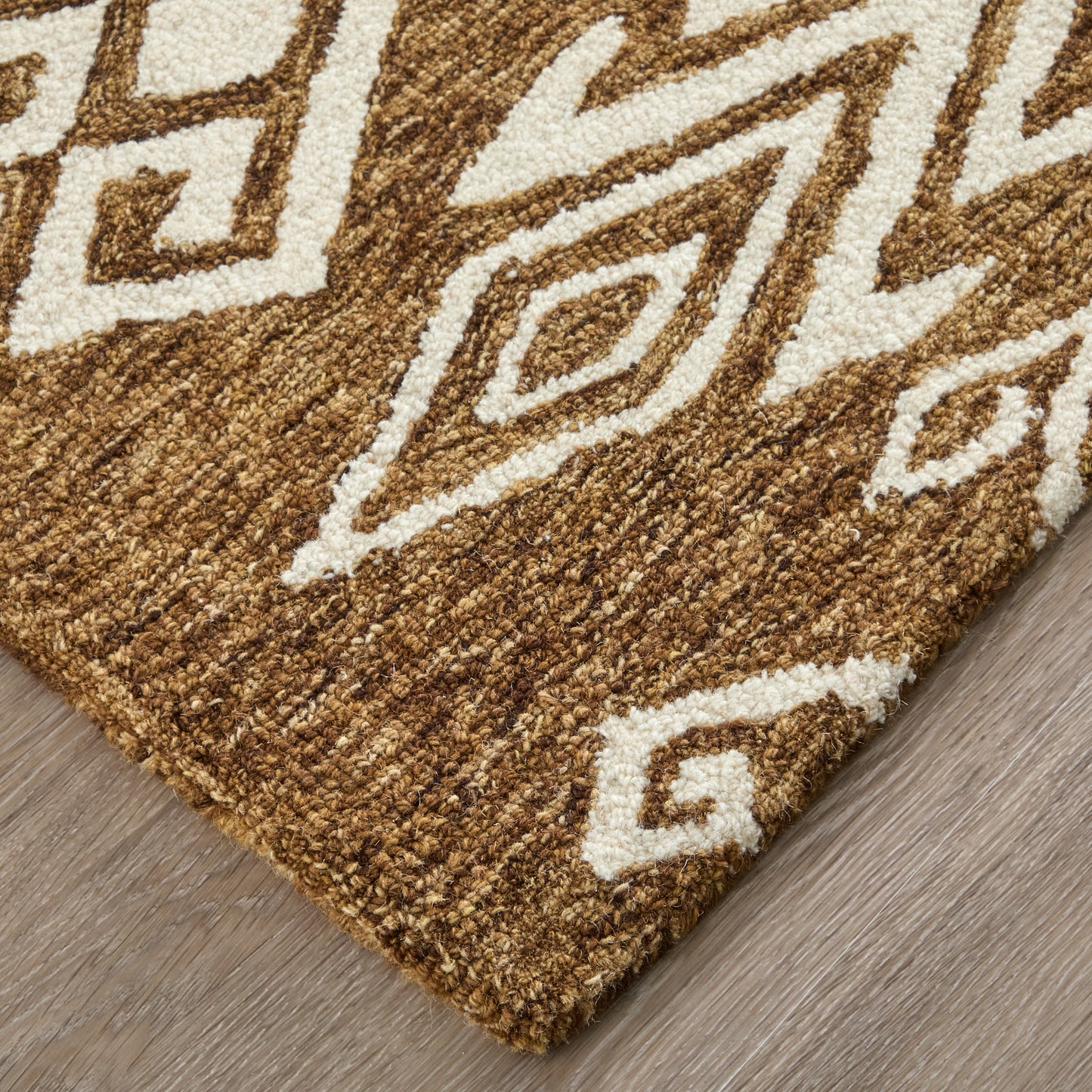 Wallace Transitional/Bohemian & Eclectic/Global Medallion/Diamond Brown/White - Feizy Rug