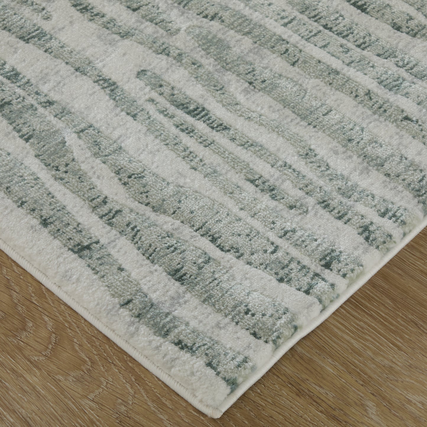 Atwell Transitional/Industrial/Casual Abstract/Stripes/Distressed Gray/Green/Ivory - Feizy Rug