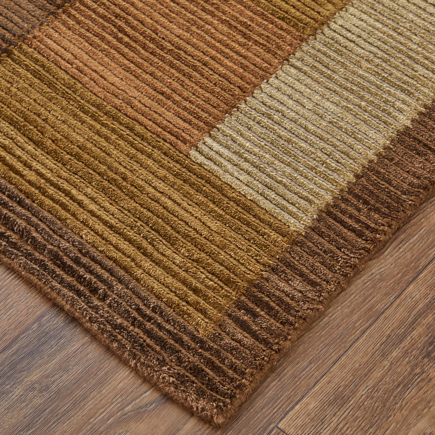 Keystone Transitional/Mid-Century Modern Color Block/Patchwork/Geometric Green/Brown/Orange - Feizy Rug