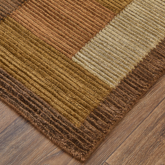 Keystone Transitional/Mid-Century Modern Color Block/Patchwork/Geometric Green/Brown/Orange - Feizy Rug