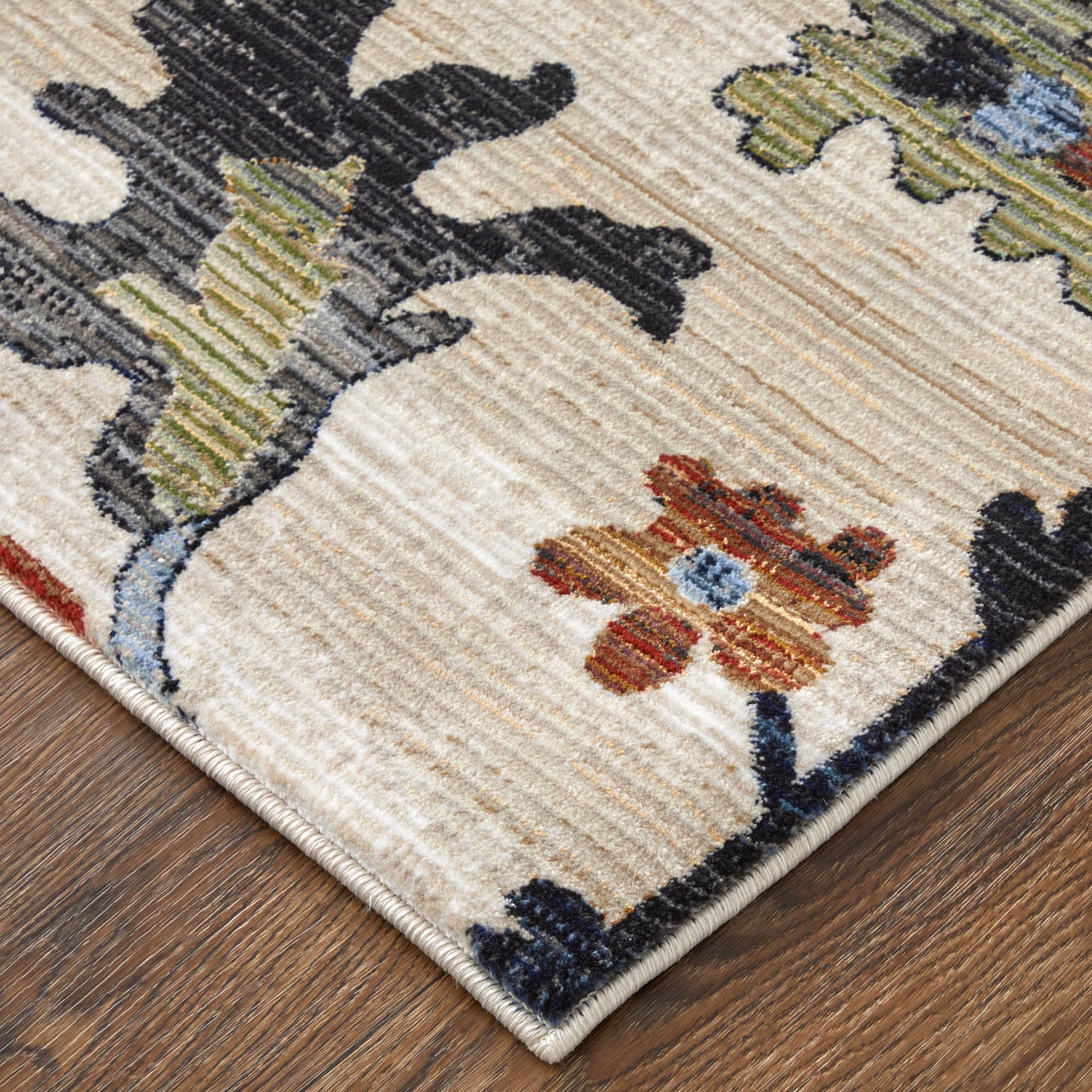 Melrose Transitional/Bohemian & Eclectic/Cottage Floral & Botanical Ivory/Red/Blue - Feizy Rug