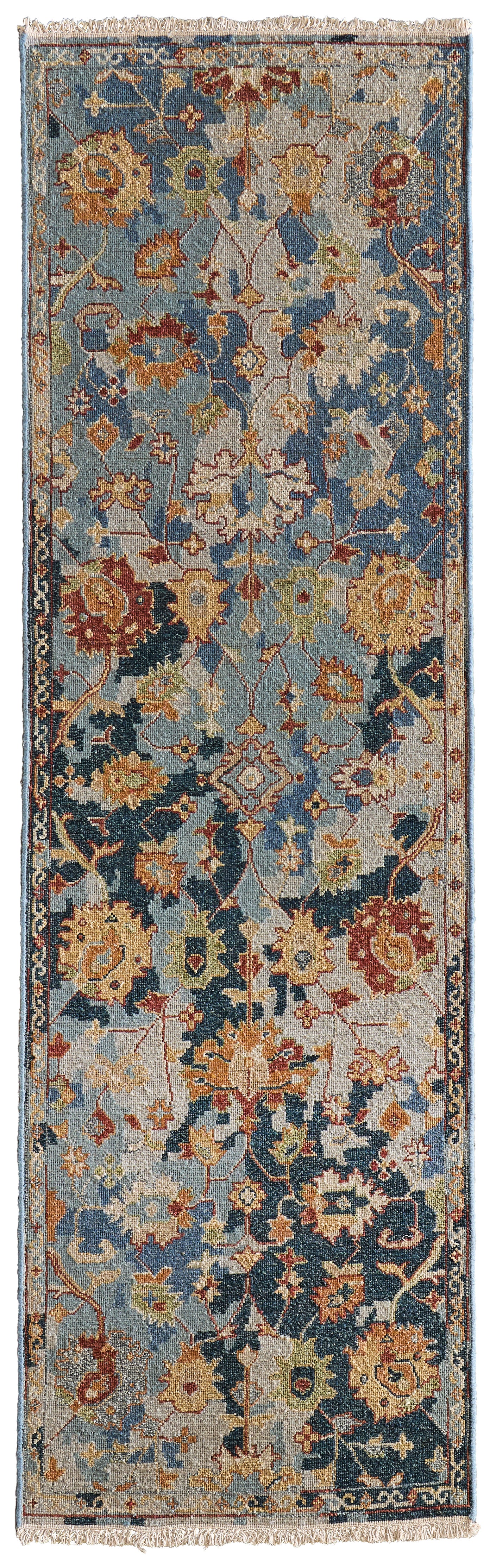 Leylan Transitional/Vintage/Bohemian & Eclectic Floral & Botanical/Damask Blue/Orange/Red - Feizy Rug