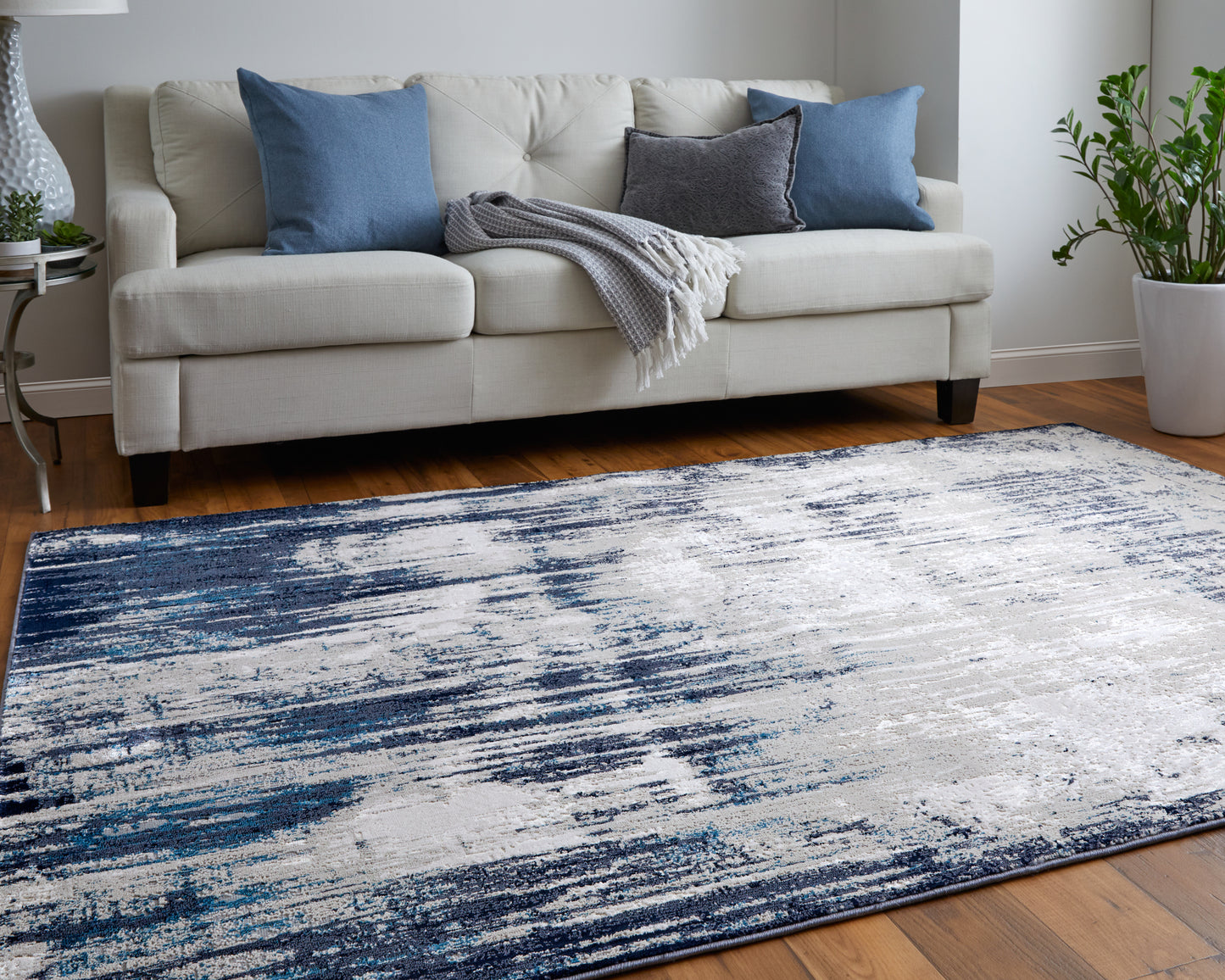 Indio Modern/Industrial/Casual Tan/Blue/Ivory Accent Rug