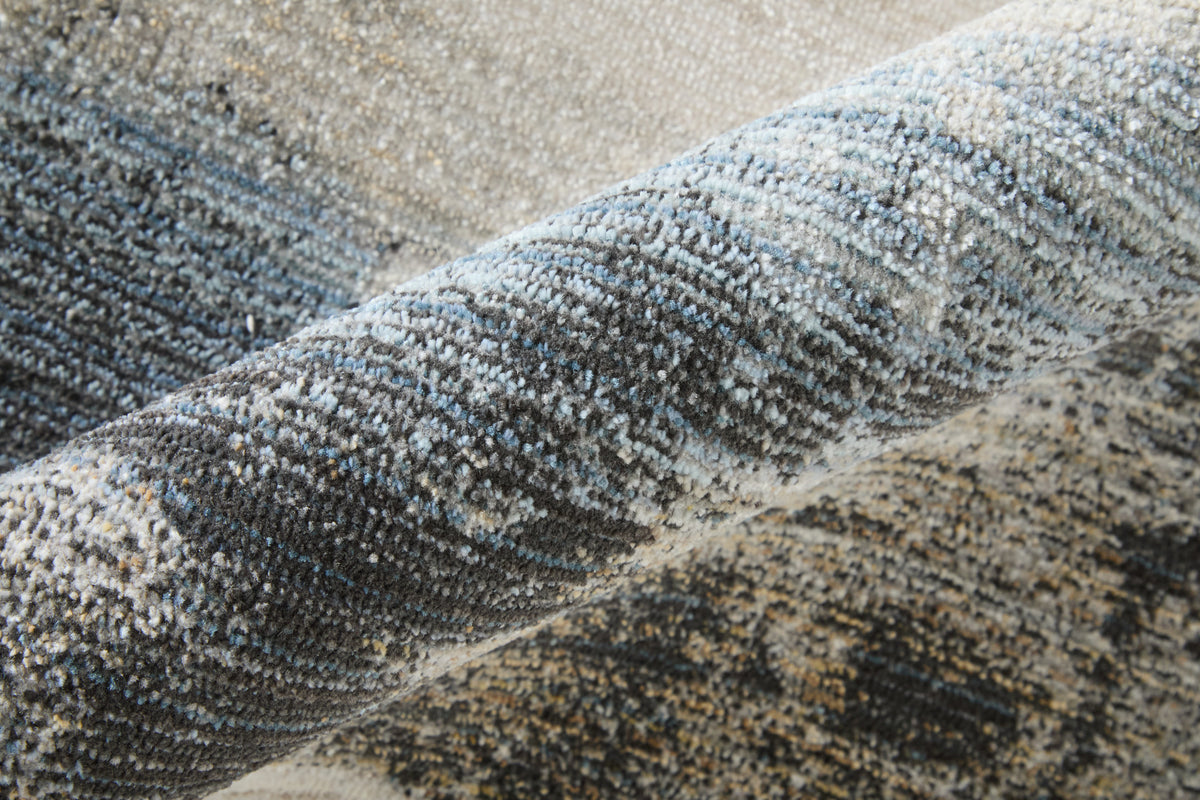 Greenwich Modern Geometric/Abstract/Distressed Black/Ivory/Blue - Feizy Rug