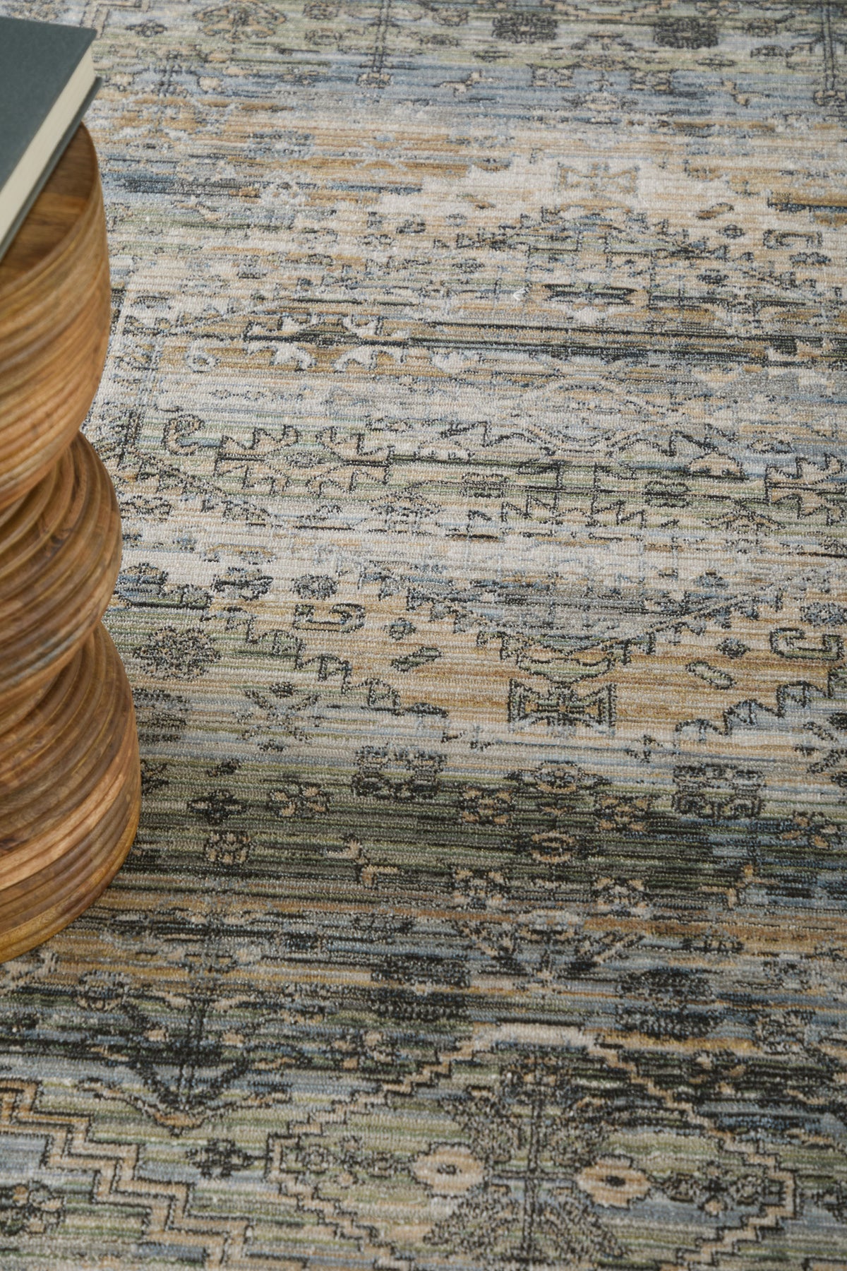 Augustine Traditional/Classic/Vintage Medallion/Bordered/Distressed Green/Ivory/Black - Feizy Rug