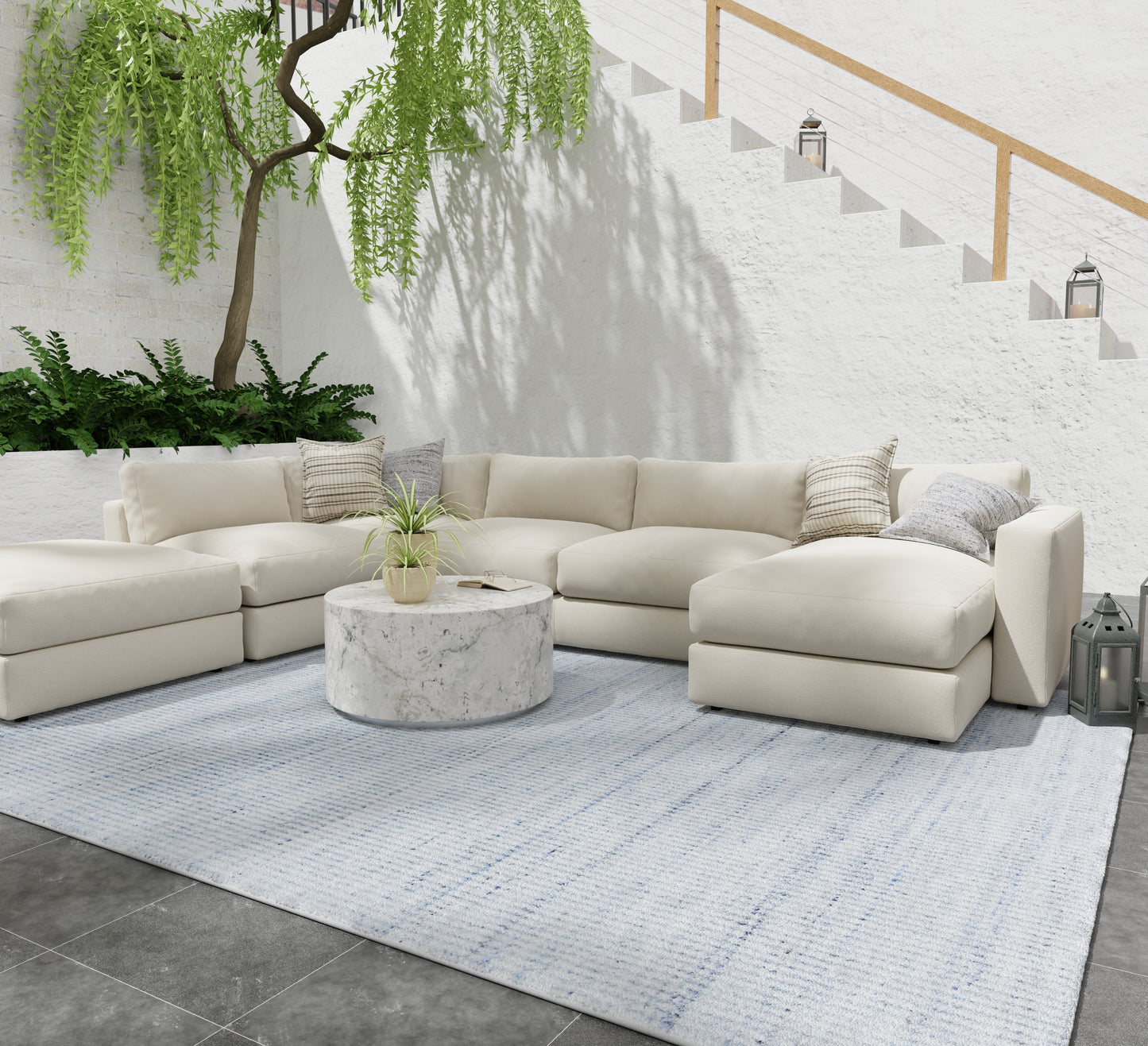 Limerick Modern/Casual Blue/White Area Rug