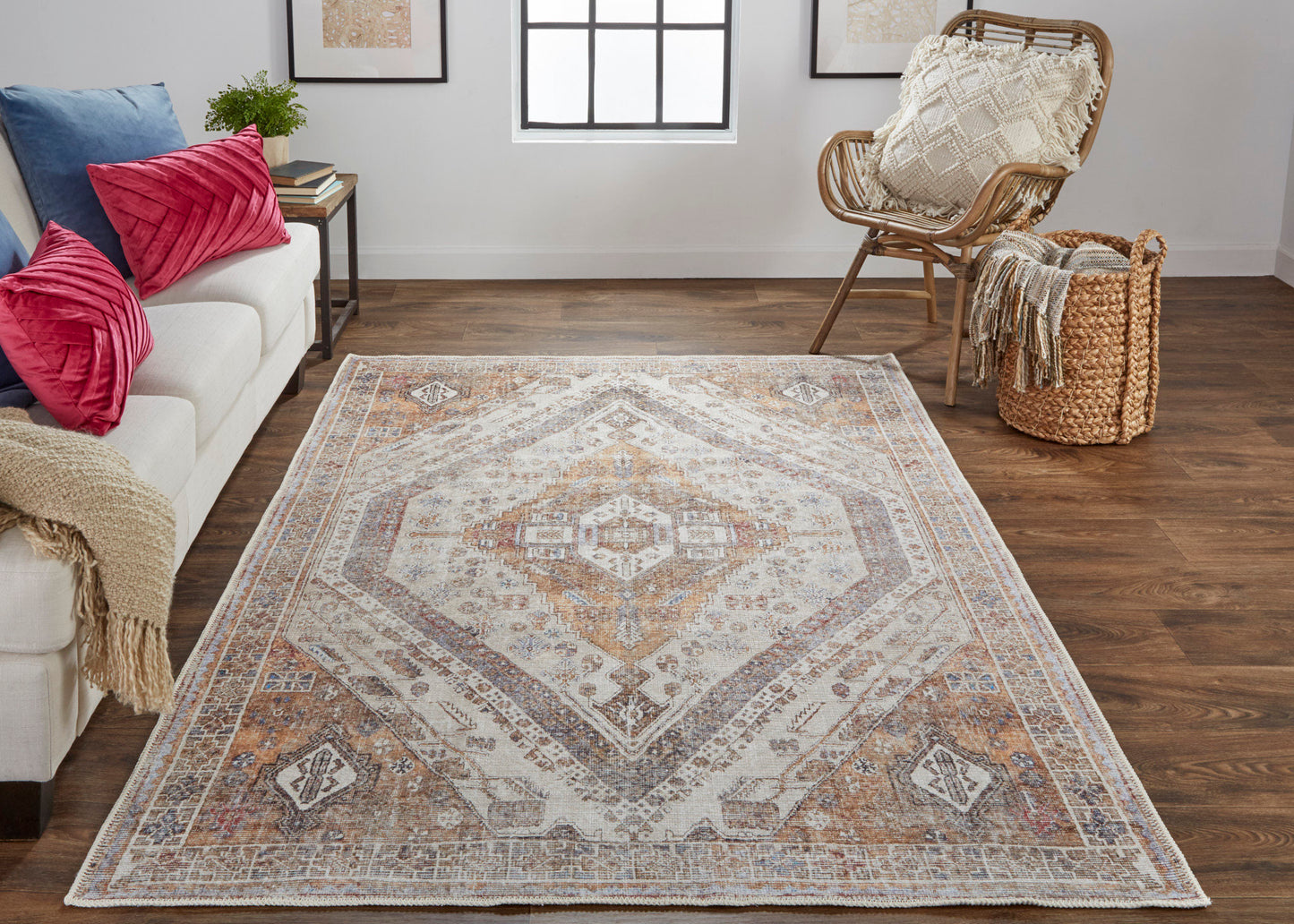 Percy Transitional/Bohemian & Eclectic/Classic Medallion/Distressed/Persian Ivory/Orange/Brown - Feizy Rug