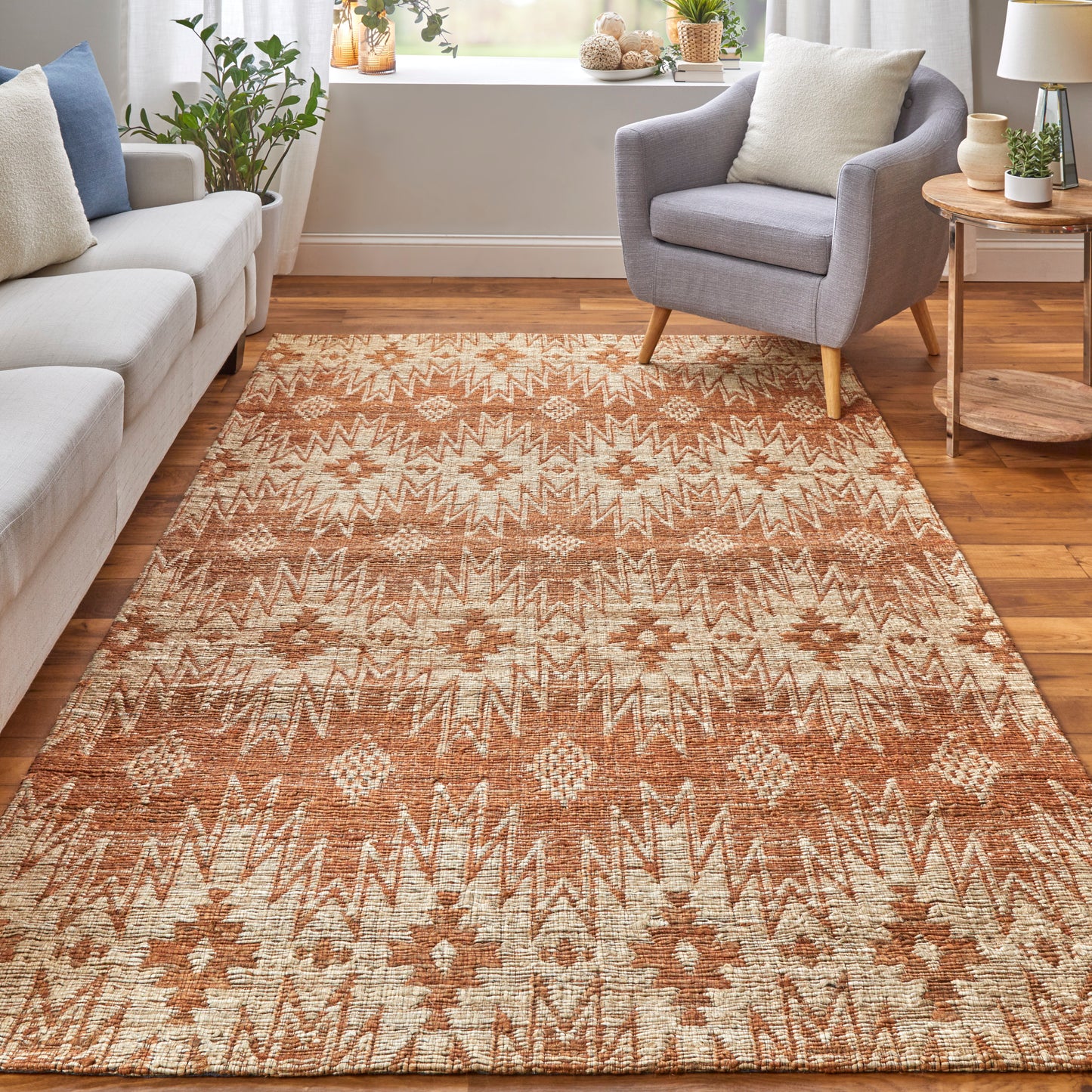 Lilliana Transitional/Global/Bohemian & Eclectic Geometric/Diamond Orange/Ivory/Tan - Feizy Rug