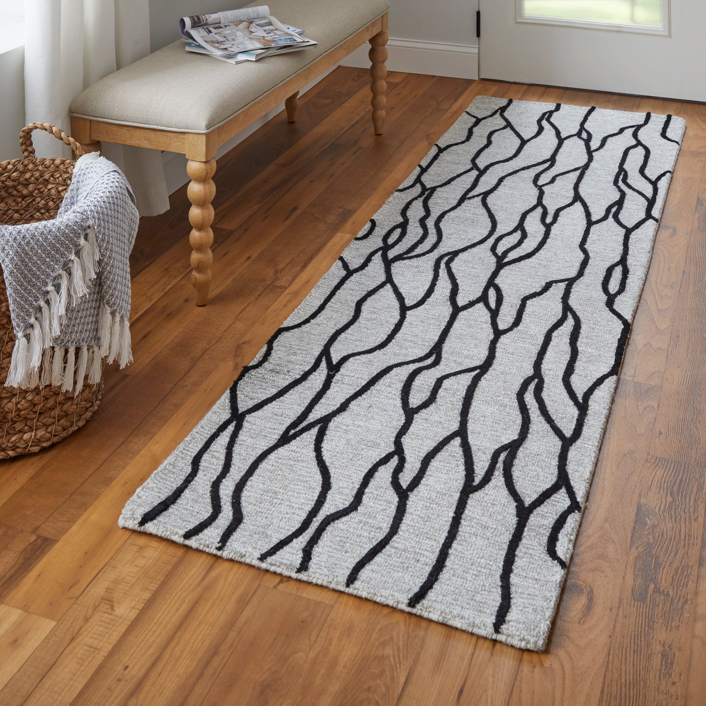 Enzo Transitional/Casual/Natural Ivory/Black/Taupe Runner  Feizy Rugs Small Parcel,Feizy Rugs,Enzo,Ivory/Black/Taupe,2'6" x 8',Runner,Wool,Transitional/Casual/Natural,India