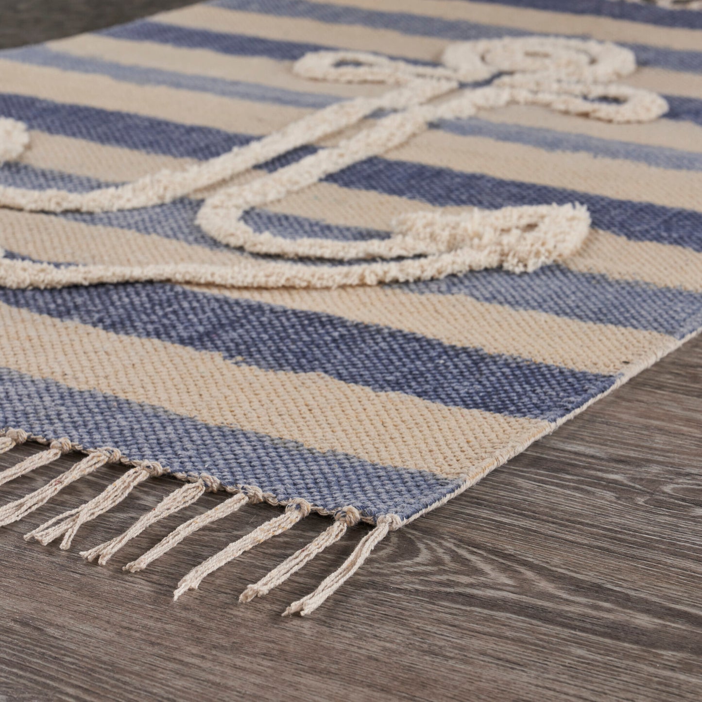 ACCEN-70153 Nautical/Coastal Hand-Woven Navy/Ivory Cotton Indoor Area Rugs - LR Home