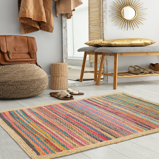 Accent-70189 Bohemian/Eclectic Hand-Woven Rainbow/Tan Self-Backed Indoor Area Rug - LR Home