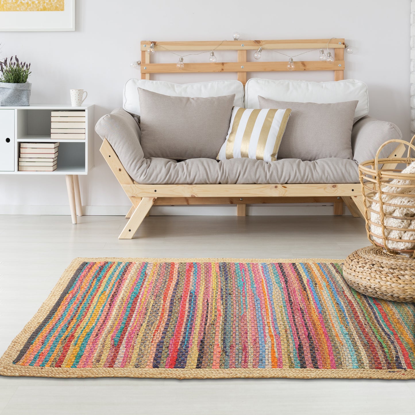 Accent-70189 Bohemian/Eclectic Hand-Woven Rainbow/Tan Self-Backed Indoor Area Rug - LR Home