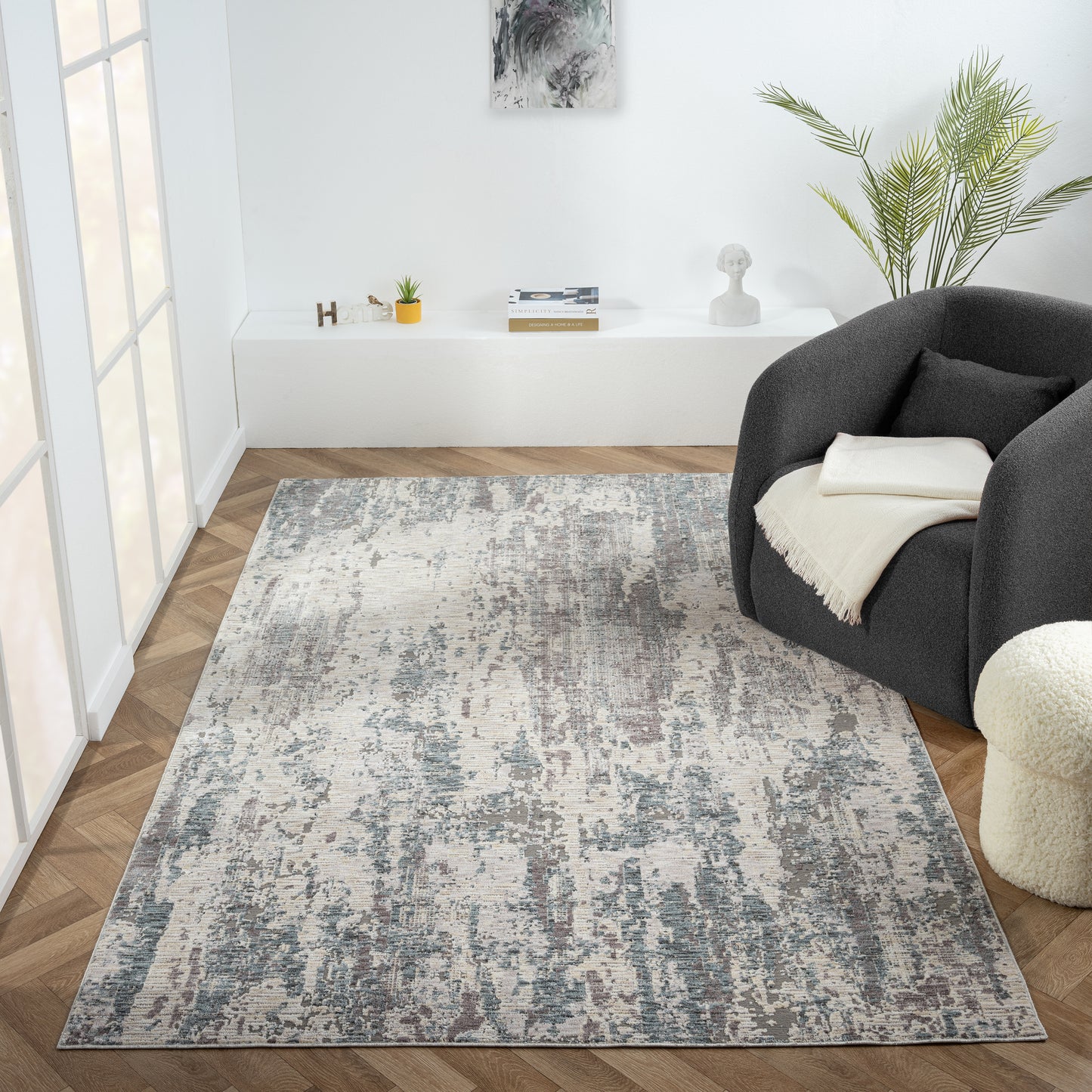 Allure-82464 Modern Power-Loomed Gray/Blue Cotton Indoor Area Rug - LR Home