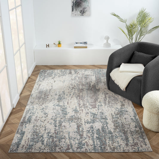 Allure-82464 Modern Power-Loomed Gray/Blue Cotton Indoor Area Rug - LR Home